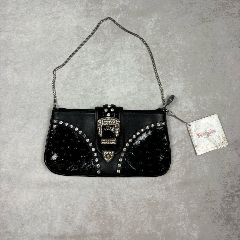Y2K NWT Silverlake Studded Buckle Shoulder Bag Rhinestone Black ♡